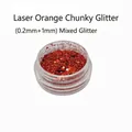 Detail of laser orange nail glitter with 0.2mm and 1mm mixed sequins in clear pot - Laser Orange