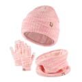 Set de invierno rosa con gorro de punto, guantes táctiles y bufanda de tubo - Conjunto rosa mezclado para niños