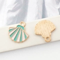 Golden shell charms with white and turquoise enamel for DIY jewelry making - Lake Blue Shell 13x13