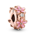 Rose gold bead with pink enamel flowers and clear zircon stones for necklaces - 034-Stopper (Rose Gold Pink Enamel Flower)