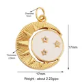 Golden crescent moon and star pendant with white enamel inlay and zirconia accents - Gold Moon Star White Enamel
