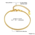 Polished 18K gold plated stainless steel 2mm flat snake chain bracelet with K18 tag - BR-995 (2mm Width / 17-22cm) / Gold