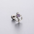 Silver anchor stud earring with purple and clear zircon stones and a flat back screw - Purple Anchor Style (A116-2#) / Single Piece
