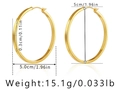 Detailansicht der 18K vergoldeten minimalistischen 5cm Creolen mit Größenangaben - Flacher Glänzend Goldener Ringstil (KE0933-1) / 18K-Gold