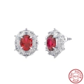 Elegant 925 sterling silver stud earrings featuring oval red stones and clear zircons - Flower Cluster-Red