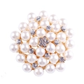 Elegant gold-tone flower brooch with white pearls and sparkling crystal rhinestones - xz4322A Flower Cluster Radial