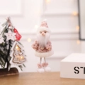 Pendentif Père Noël en peluche rose et blanc avec bouton en bois pour sapin de Noël - Père Noël