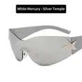 Y2K rimless star sunglasses with silver mirrored lenses and silver metallic arms - Silver Mirror Lens - Silver Temples