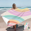 Rainbow striped sand-free microfiber beach towel with a matching drawstring storage bag - Diagonal Rainbow (Single-sided Print with Cloth Bag)