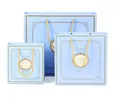 Three-piece light blue paper gift bag set with gold Baroque frame and woven rope handles - Medium (20*8*20cm) / Blue Royal Crown