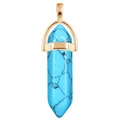 Detail of hexagonal turquoise pendant with rose gold bail and natural black veins - Gold O-Chain / Blue Turquoise