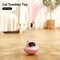 Pink tumbler cat toy with suction cup, metal spring, feathers and a small bell - Tumbler Toy / Pink