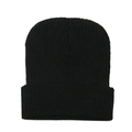 Detailed close-up of a black ribbed-knit beanie showing vertical knit texture and wide cuff - M (56-58cm) / Black