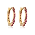 Detail of gold hoop earrings with pavé-set red round cubic zirconia on white background - Gold Plated Rose Red Zirconia