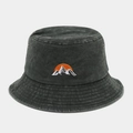 Detail view of washed cotton bucket hat with sun mountain embroidery and metal eyelets - M (56-58cm) / Army Green