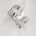 Silver hollow wide geometric bangle with polished U-shaped double layers and mirror finish - Silver Wide Hollow U-Shape Bangle (SL332) / Silver