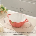 Pink ceramic strawberry bowl with double handles and flower edge 9.5 inch 1400ml - 9.5 Inch Double Handle Bowl - Red Strawberry