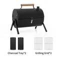 Portable charcoal BBQ grill set with double charcoal slots and mesh racks in black finish - Round Grill [Black] / Charcoal Trough*2/Grill Net*2