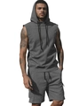 Men's dark gray hooded gym vest and shorts set with drawstring and pockets for sports - Gray