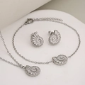 Stainless steel jewelry set featuring conch pendant necklace, bracelet and earrings - Silver