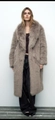Detail of taupe faux fox fur coat with plush texture and wide shawl collar design - XS / Khaki
