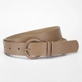 Women's minimalist light brown faux leather belt with a matching round pin buckle - 106cm / Khaki