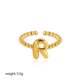 18K gold letter R adjustable ring with bubble beaded band and polished metallic finish - Letter R Style (T249_18)