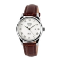 Classic men's quartz watch with silver case, white dial, and brown leather strap - Silver Case White Dial Brown Leather Strap (Women)