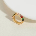 Macro detail of 14K gold-plated open ring with multi-color oval zircon rainbow settings - 14K Gold Multi-color Zirconia