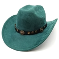 Classic dark green faux suede cowboy hat featuring vintage metal studs and bull head decor - M (56-58cm) / Dark Green