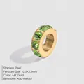 14K gold-plated stainless steel peridot green crystal spacer bead for DIY jewelry - August Olive Green (AUG-PERIDOT) / 10.5x3.5mm / Gold
