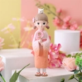 Chinese Dunhuang style girl figurine in pink dress with a small cat on her head - Small Figurine Holding Fan (1136-4C)