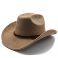 Chapeau de cowboy western classique en daim kaki avec garniture tressée noire et large bord - M(56-58cm) / Khaki Clair (Suède)