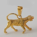 Detailed close-up of 18k gold-plated stainless steel tiger pendant with 3D texture - D02-Tiger-Gold