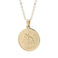 Golden Libra zodiac coin pendant necklace with embossed scales on minimalist link chain - Libra