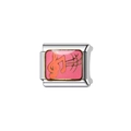 Italian modular bracelet link in silver steel with pink enamel and gold treble clef - Treble Clef Pattern (Y156) / Silver