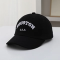 Detail view of cotton baseball cap with Houston USA white embroidery and curved brim - 50-54cm(3-8 Years) / Black