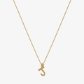 Detail of gold letter J initial necklace with bamboo texture and diamond accents - 925 Silver / Gold - Letter J