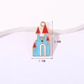 Blue and red enamel castle pendant with gold metal edges, dimensions 2.4cm by 1.7cm - Blue House/Castle