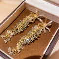 Detail of vintage gold flower earrings with crystals and pearl tassels in a jewelry box - 13# Gold Flower Crystal Tassel Studs