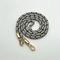 Detailed view of grey woven rope strap with golden metal lobster clasps for bags and phones - Long Style / Gray