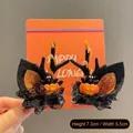 Fermagli Halloween con corna di renna e zucca con paillettes, altezza 7,3 cm - Paio di clip / Paio di Fermagli per Capelli con Zucca e Fantasma