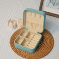 Portable light blue jewelry organizer box with cross-pattern and internal ring slots - Single Layer-Sky Blue