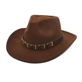 Detail of dark brown wool felt cowboy hat with leather band and vintage bronze rivets - M (56-58cm) / Coffee