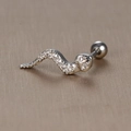 Snake shaped gold stainless steel cartilage stud with micro-pave white zircon stones - Snake Shape / Silver