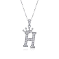 925 silver necklace with crown letter H pendant and cubic zirconia stones in silver finish - Letter H