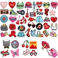 Bestickte Musik- und Katzen-Aufnäher Set für Kleidung mit bunten Icons und Symbolen - Set mit 49 Stück (Komplettset)