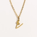 Golden stainless steel heart necklace featuring a stylized uppercase letter pendant - Gold - Letter V