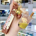 Portachiavi orso bubble tea marrone con liquido, perle e un campanellino dorato - Orsetto Tè al Latte-Tazza da Tè