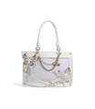 White butterfly cutout tote bag with gold layered chains and logo shoulder strap - White Gold Butterfly